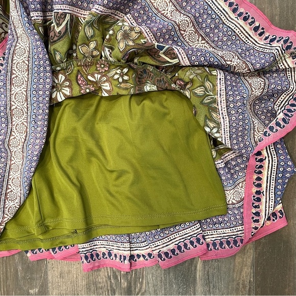 Taylor Smocked Fit & Flare Womens sz 12 Olive Floral Print Flouncy MIDI Dress - Picture 14 of 15